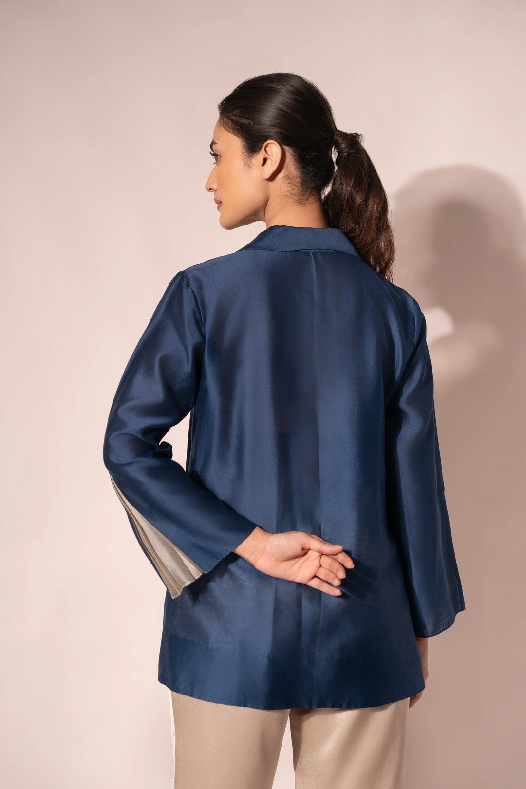 Blue Front Placket Chanderi Shirt