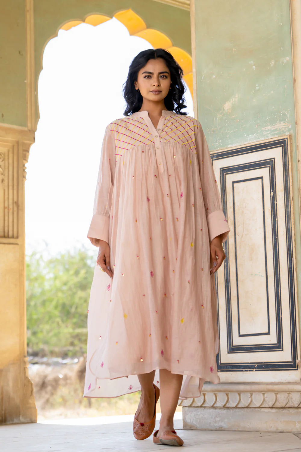 Beige Gathered Dress