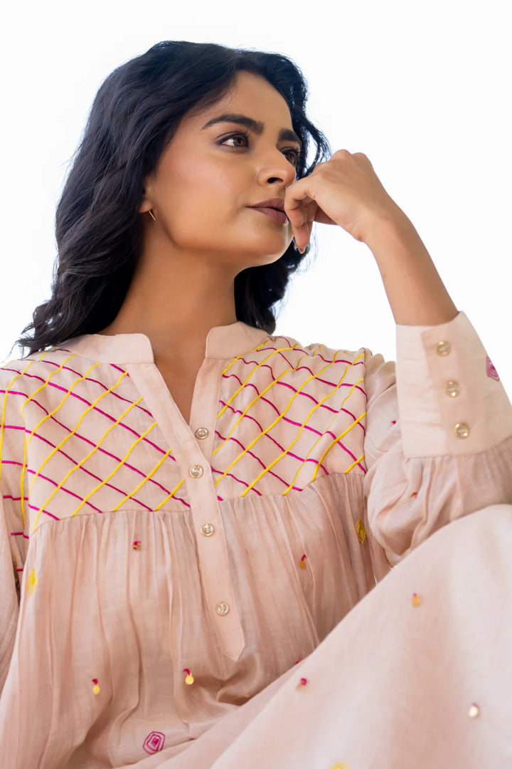 Beige Gathered Dress