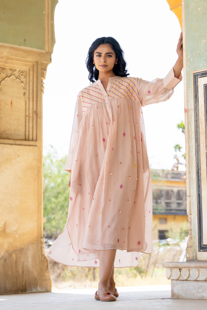 Beige Gathered Dress