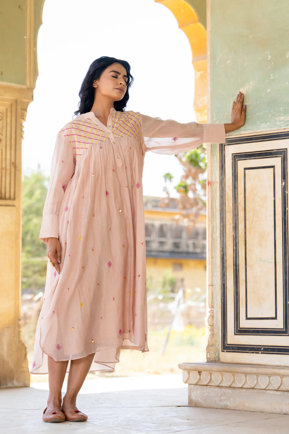 Beige Gathered Dress