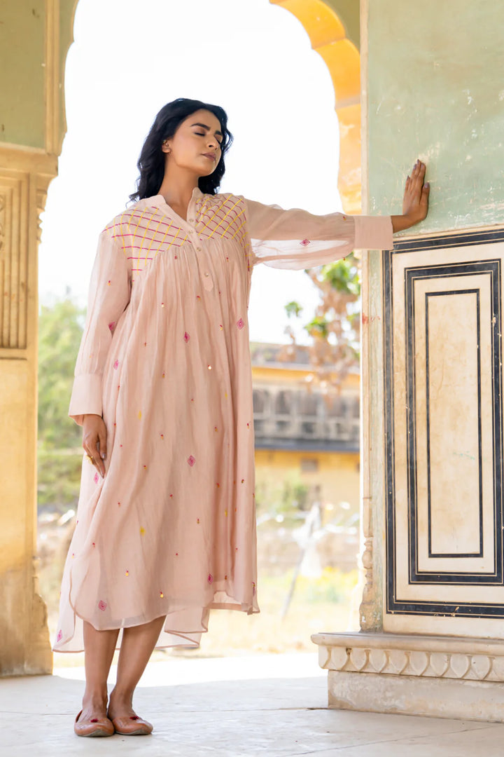 Beige Gathered Dress