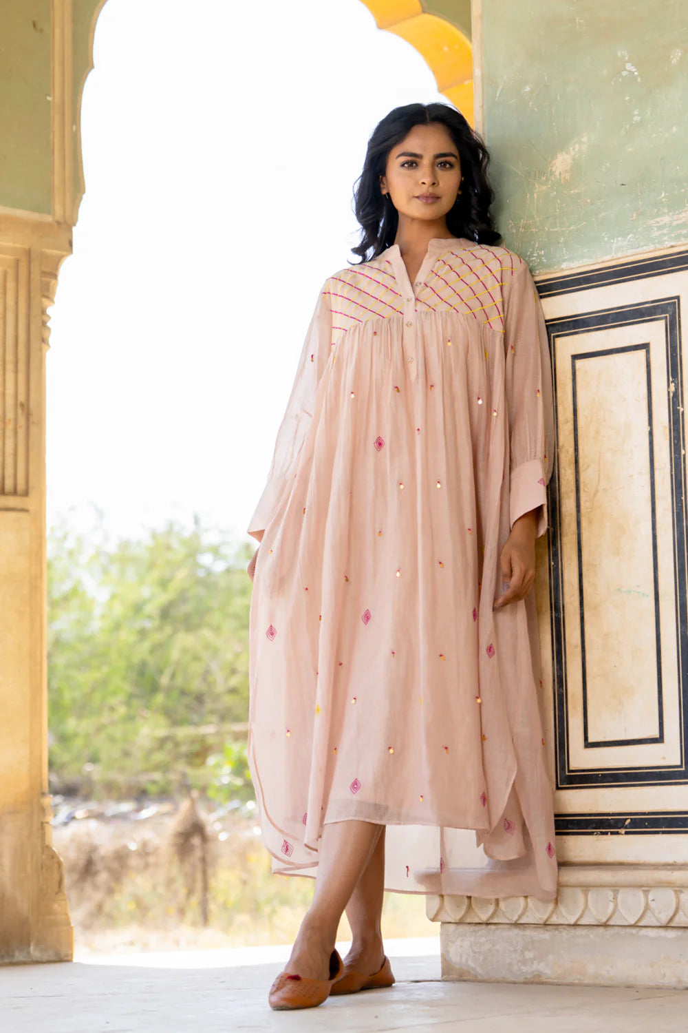 Beige Gathered Dress