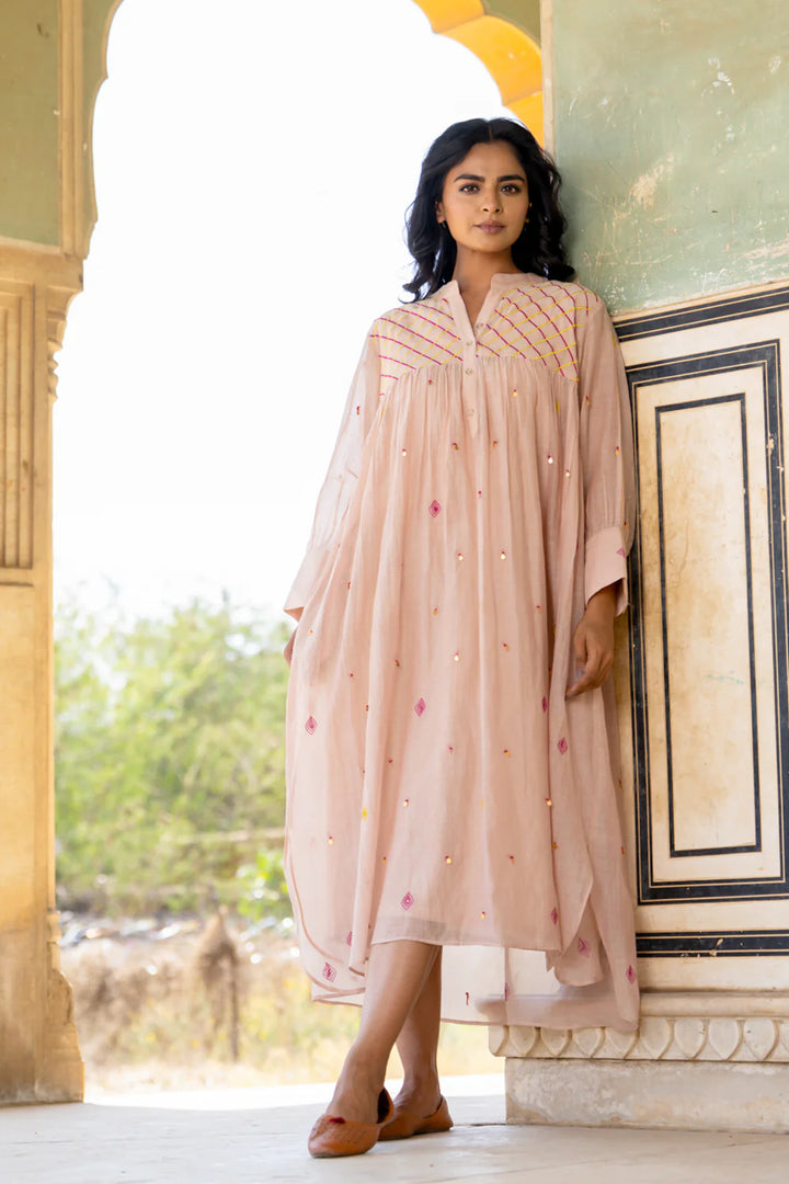 Beige Gathered Dress