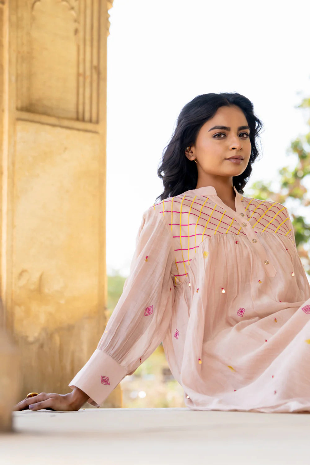 Beige Gathered Dress