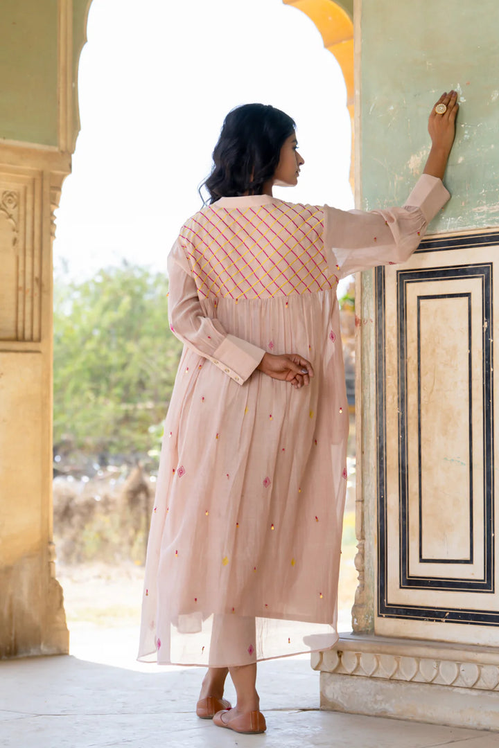 Beige Gathered Dress