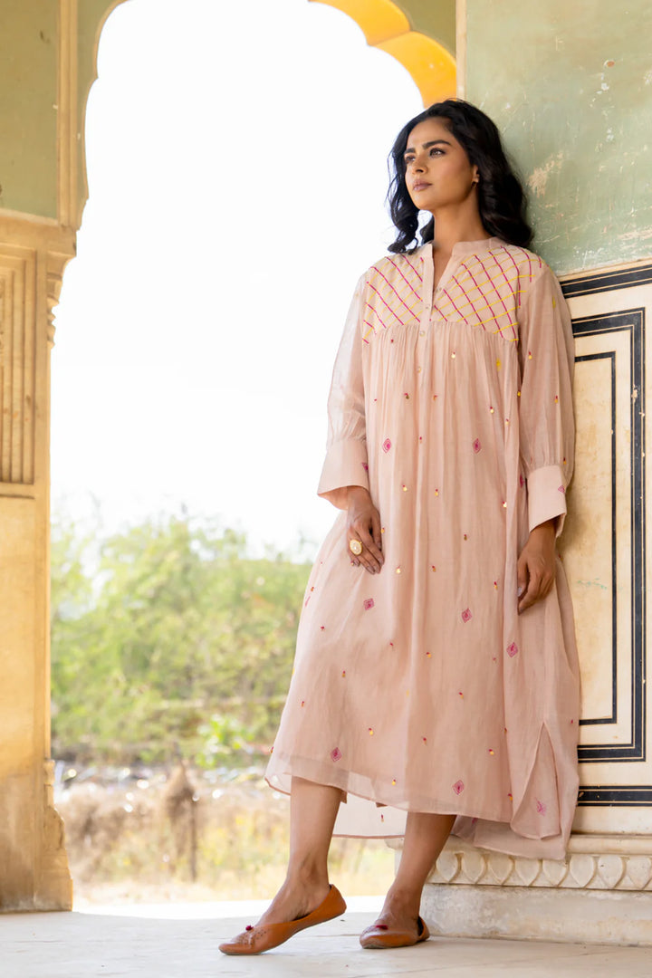 Beige Gathered Dress