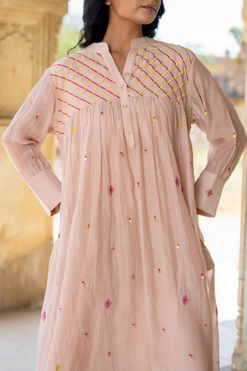 Beige Gathered Dress