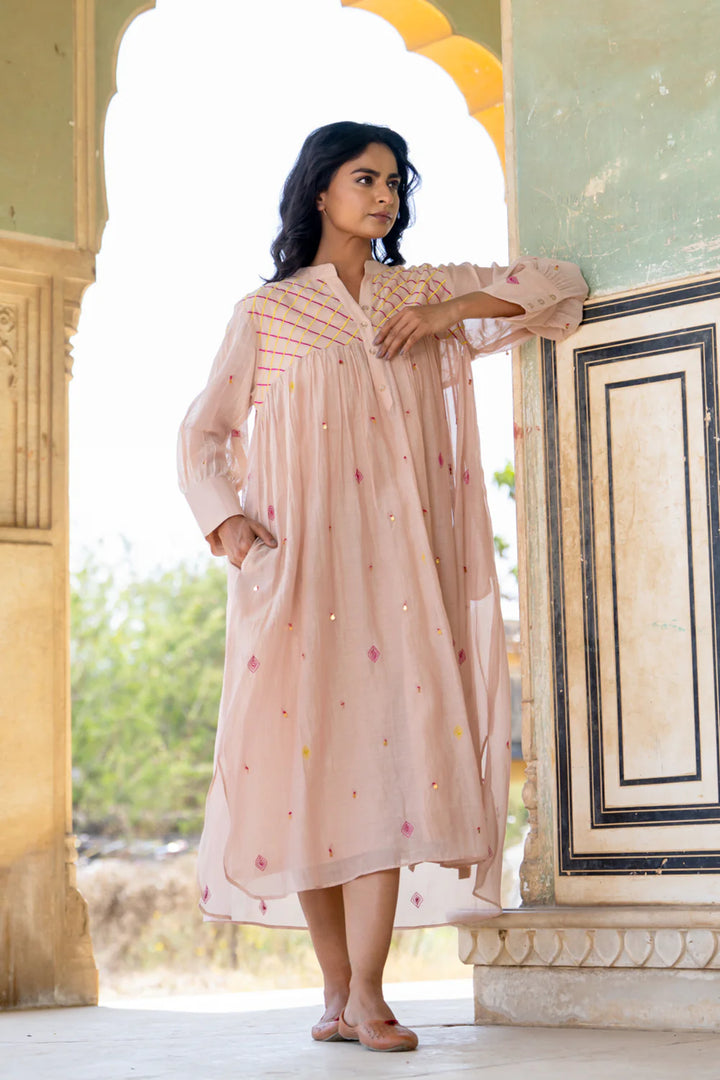 Beige Gathered Dress