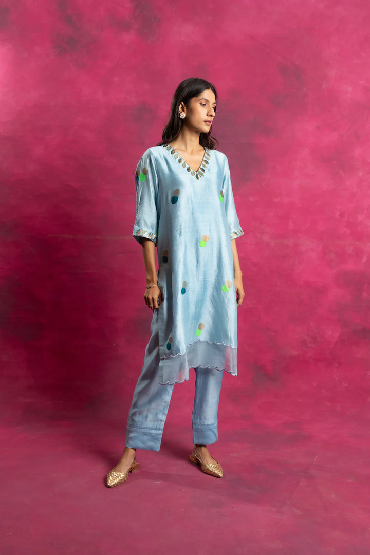 Bahar Kurta Set with Dupatta in Arctic Blue