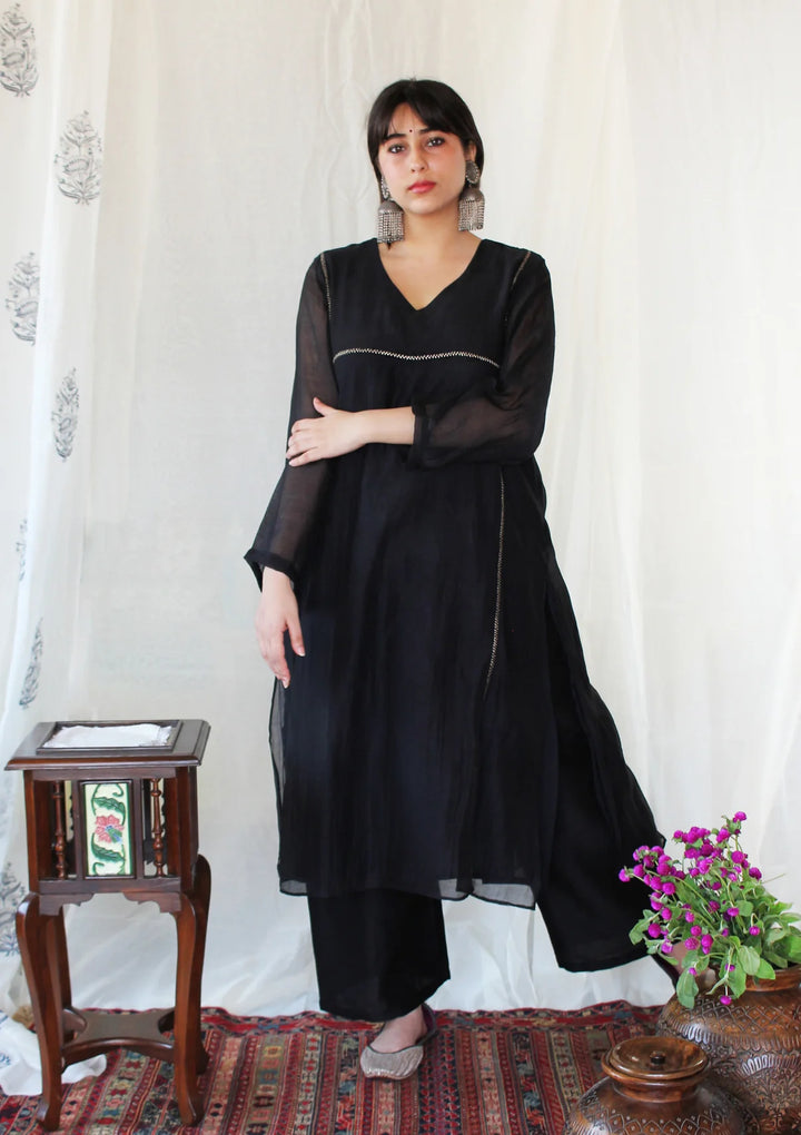 Midnight Black Basic Kurta Set