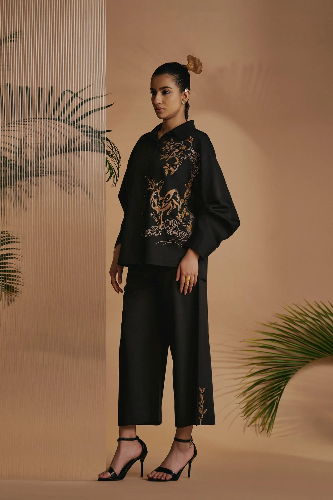 Origani Black Deer in Bloom Shirt