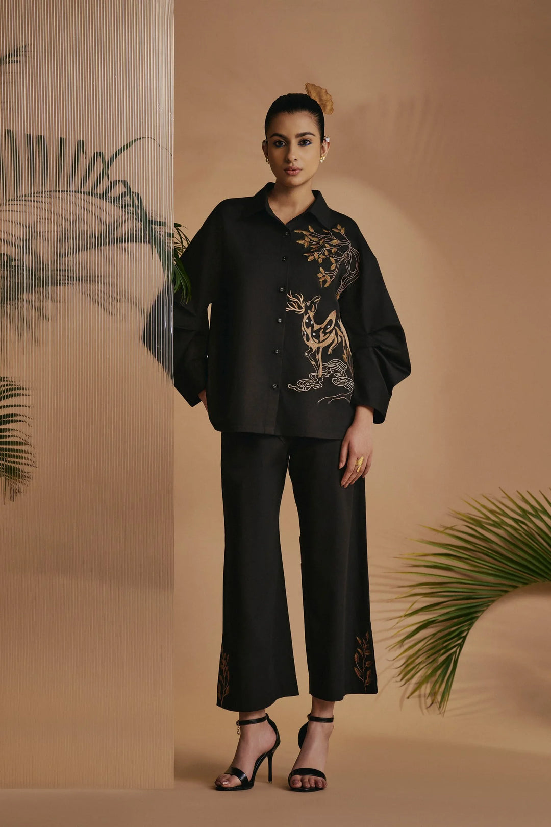 Origani Black Deer in Bloom Shirt