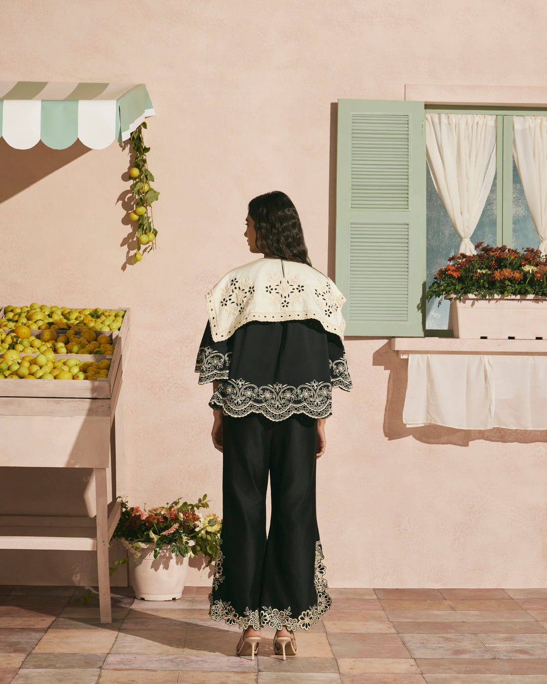 Black Contrast Cutwork Collar Top