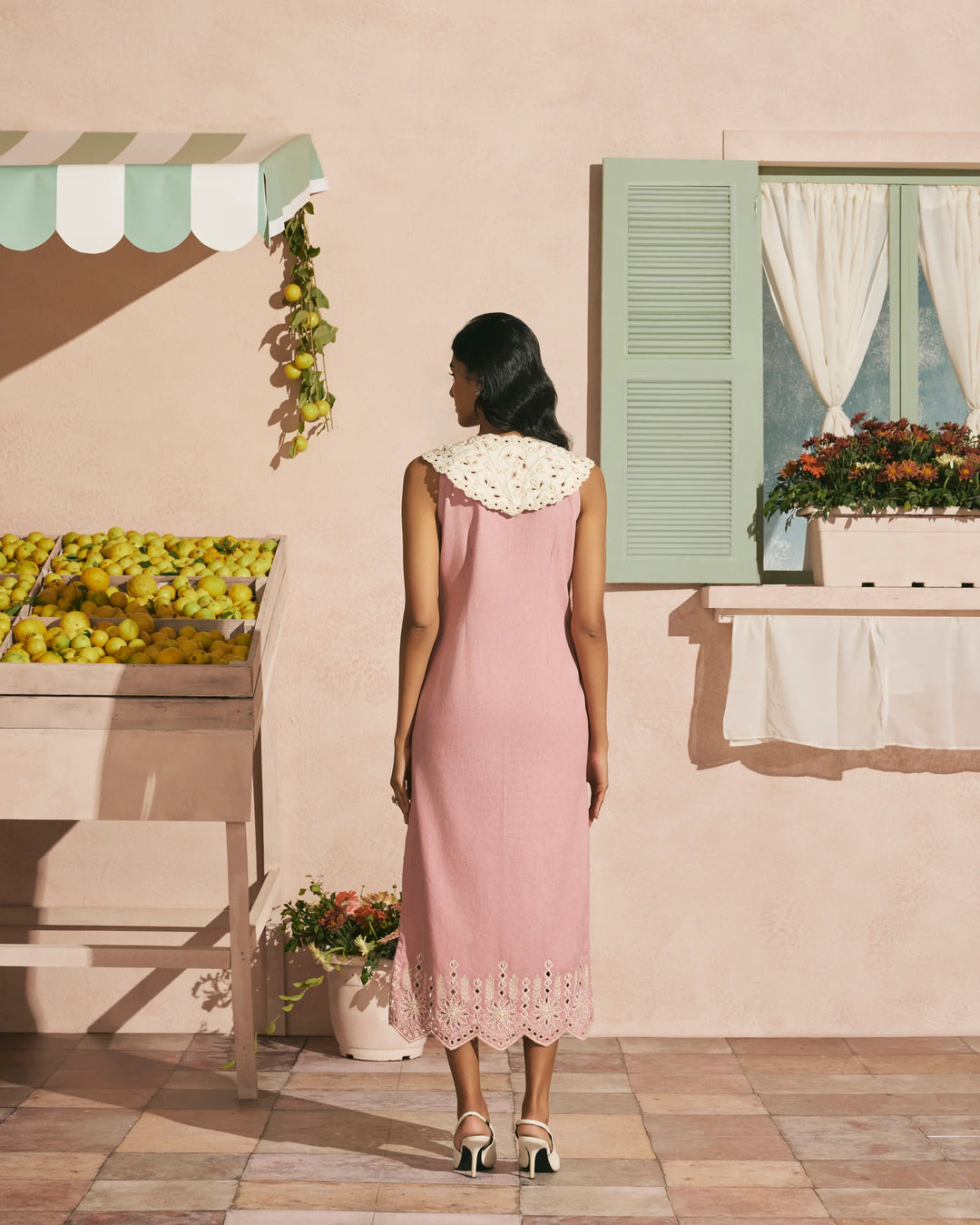 Blush Contrast Cutwork Straight Dress
