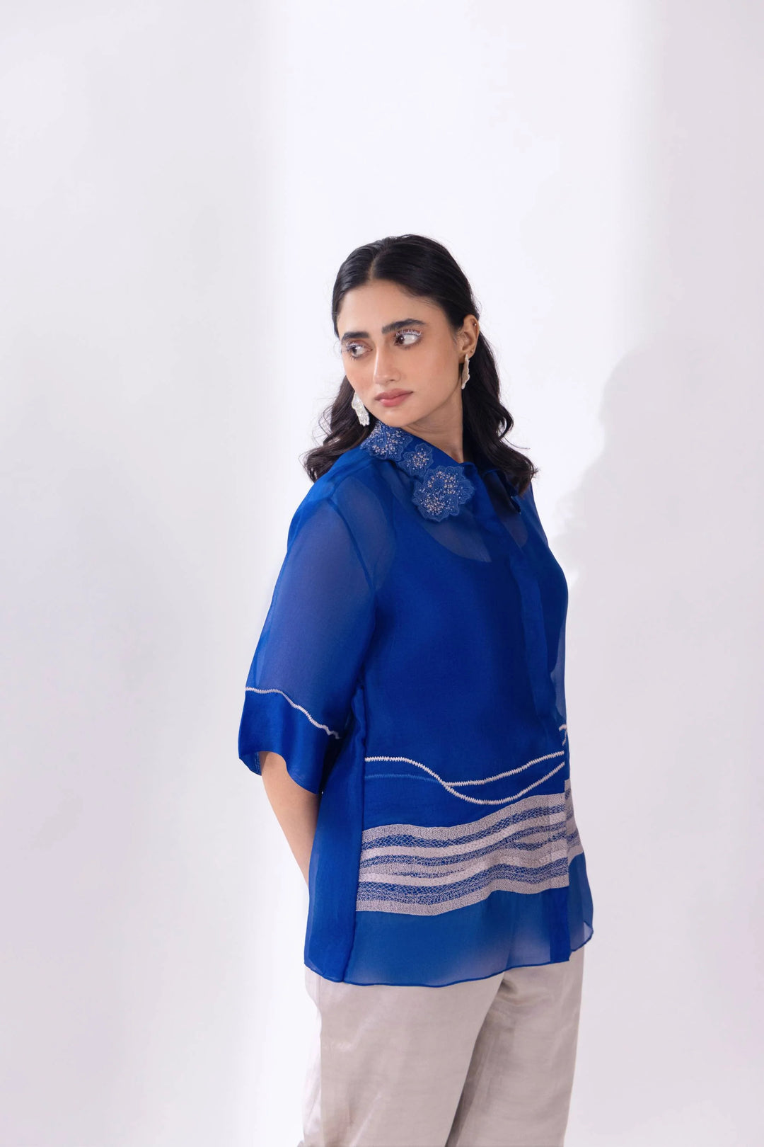 Blue Organza Wave Shirt