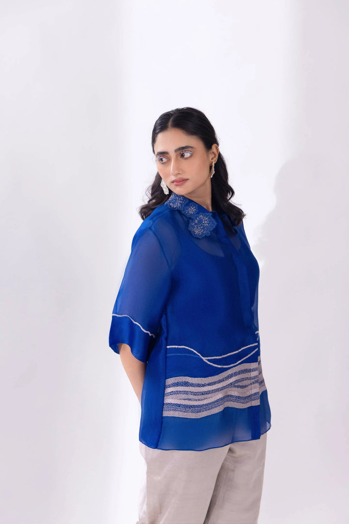 Blue Organza Wave Shirt