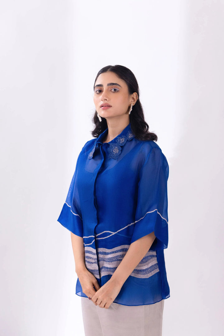 Blue Organza Wave Shirt