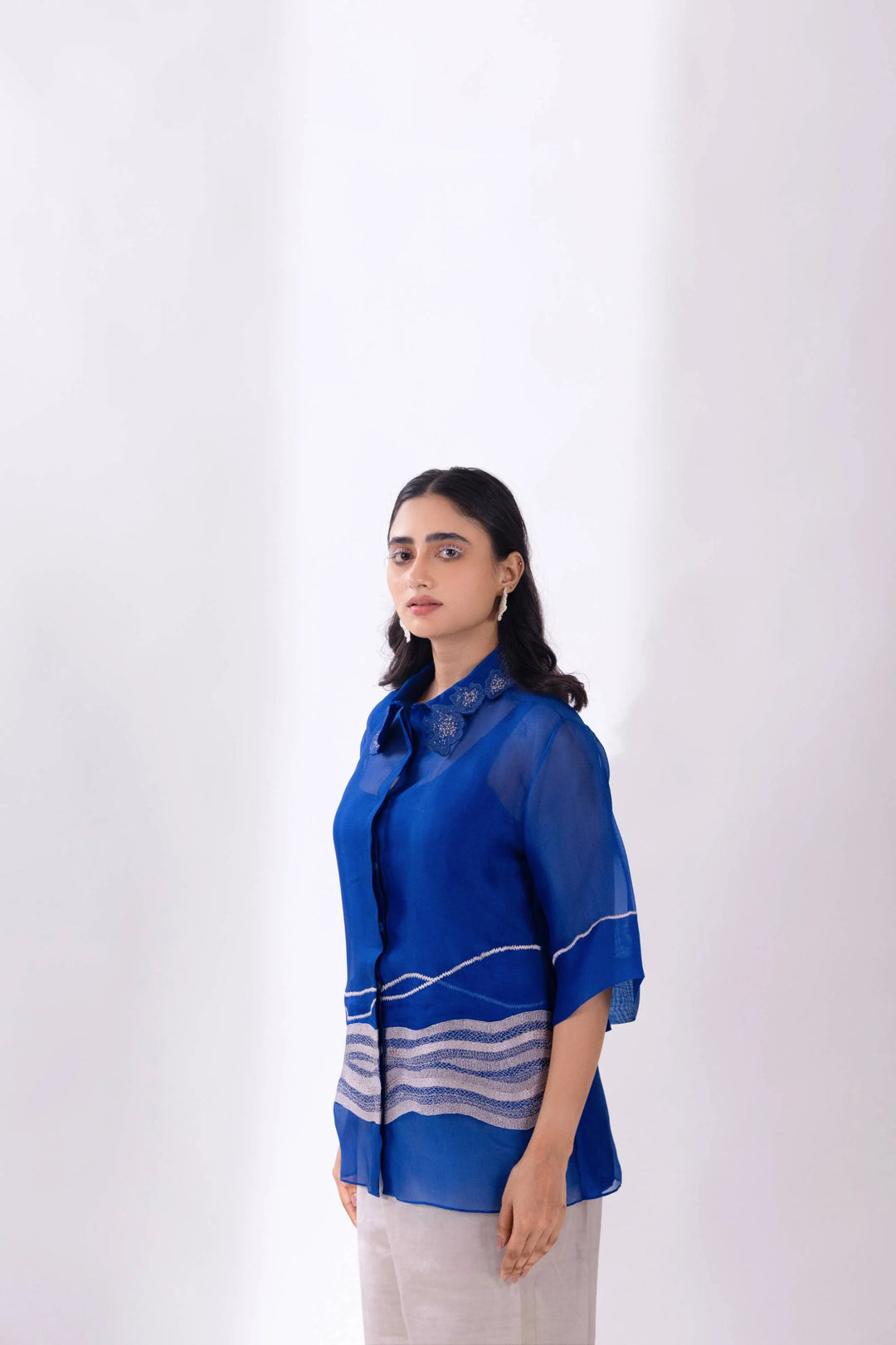 Blue Organza Wave Shirt