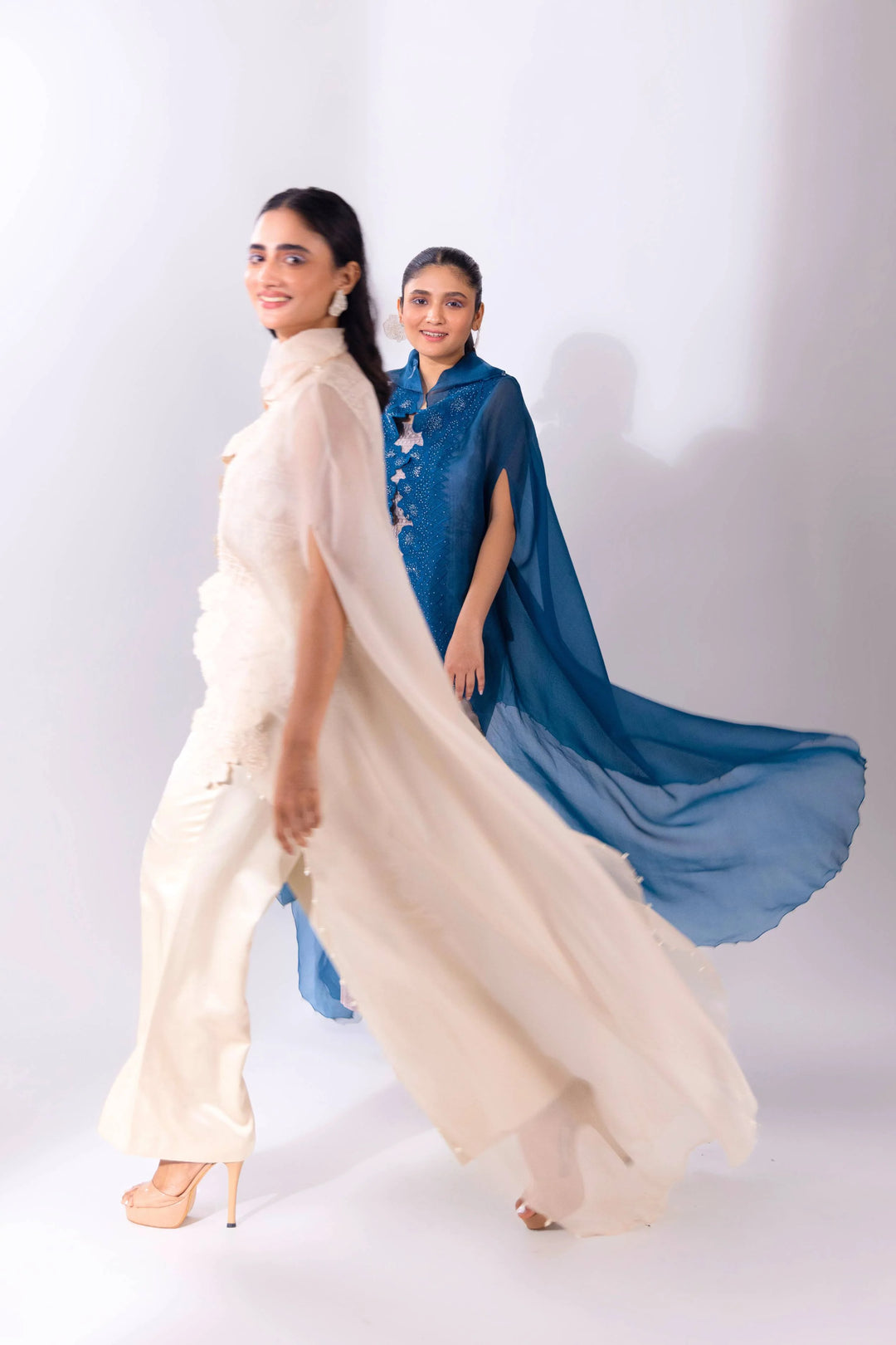 Blue Organza WaveBorne Cape with Top and Pant