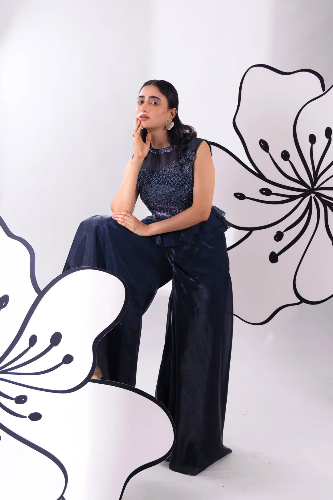 Blue Shimmer Set With Top & Pant