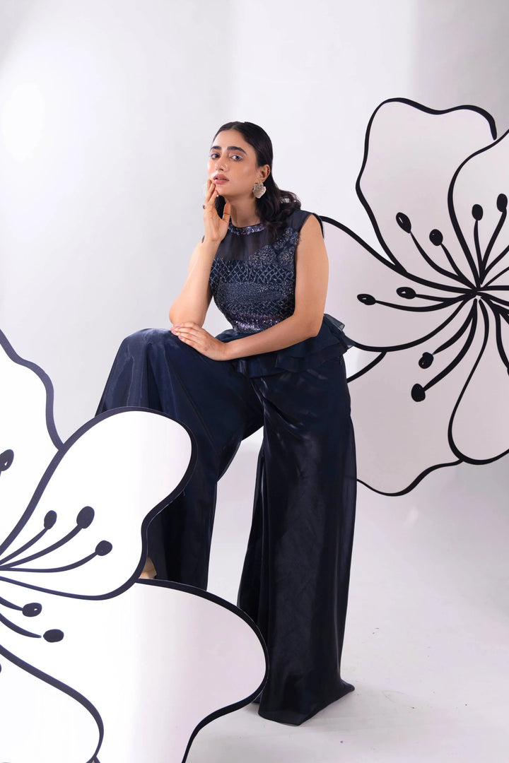 Blue Shimmer Set With Top & Pant