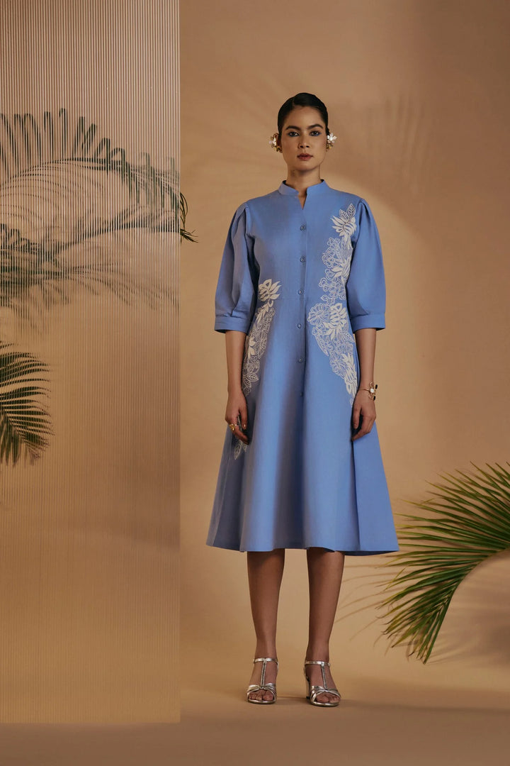 Origani Blue Fit & Flare Dress