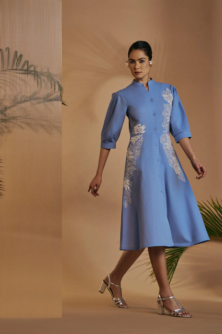 Origani Blue Fit & Flare Dress