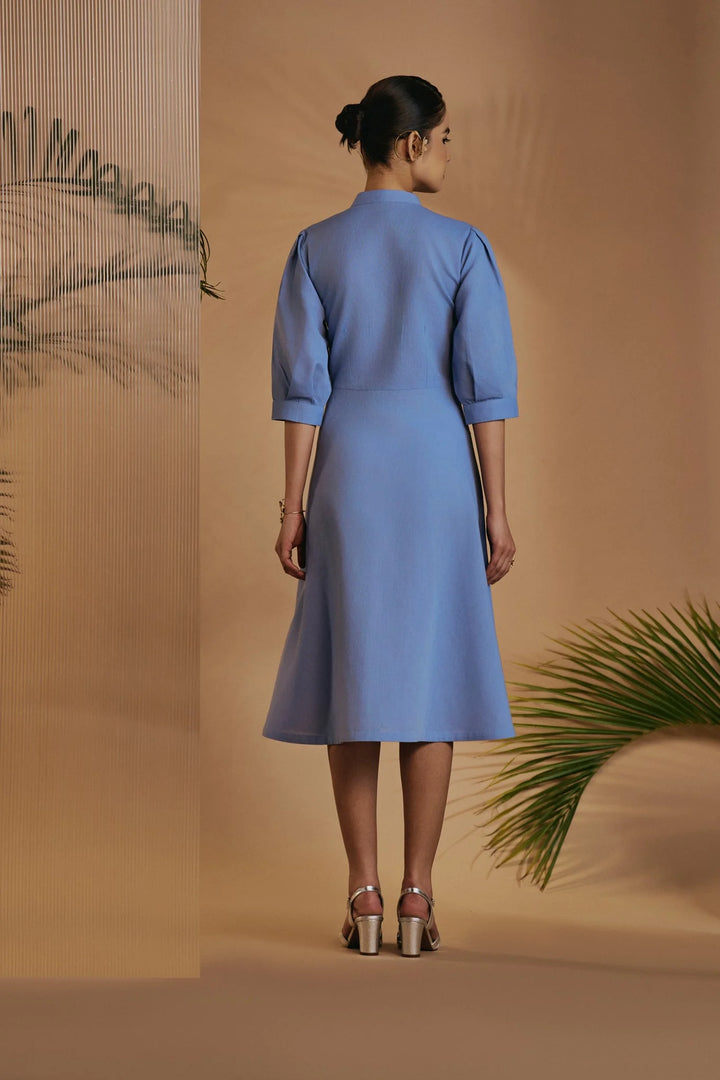 Origani Blue Fit & Flare Dress