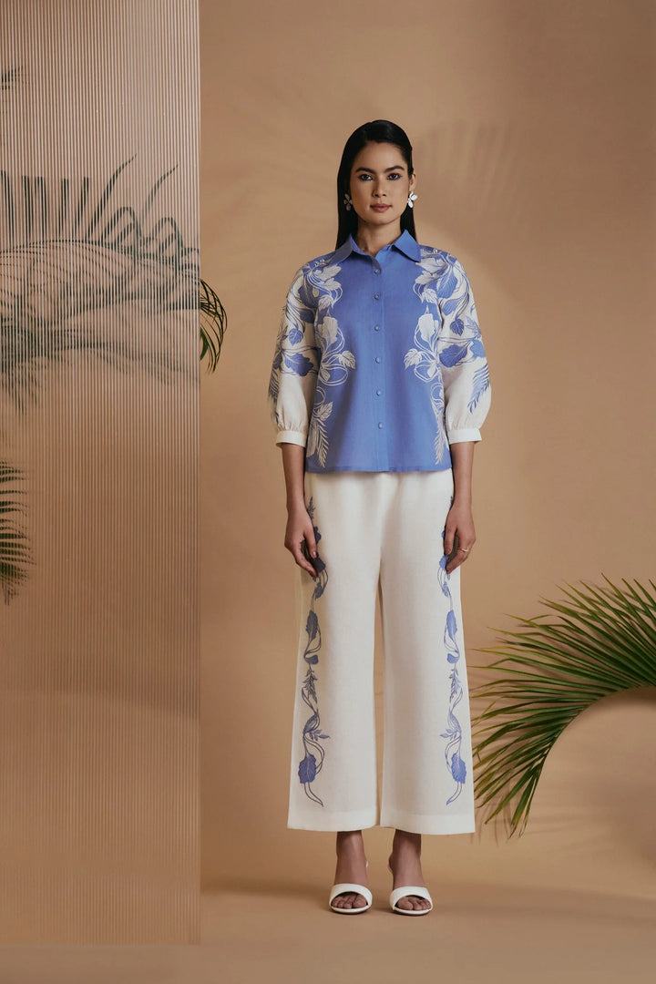 Origani Blue Ivory Petal Safari Shirt