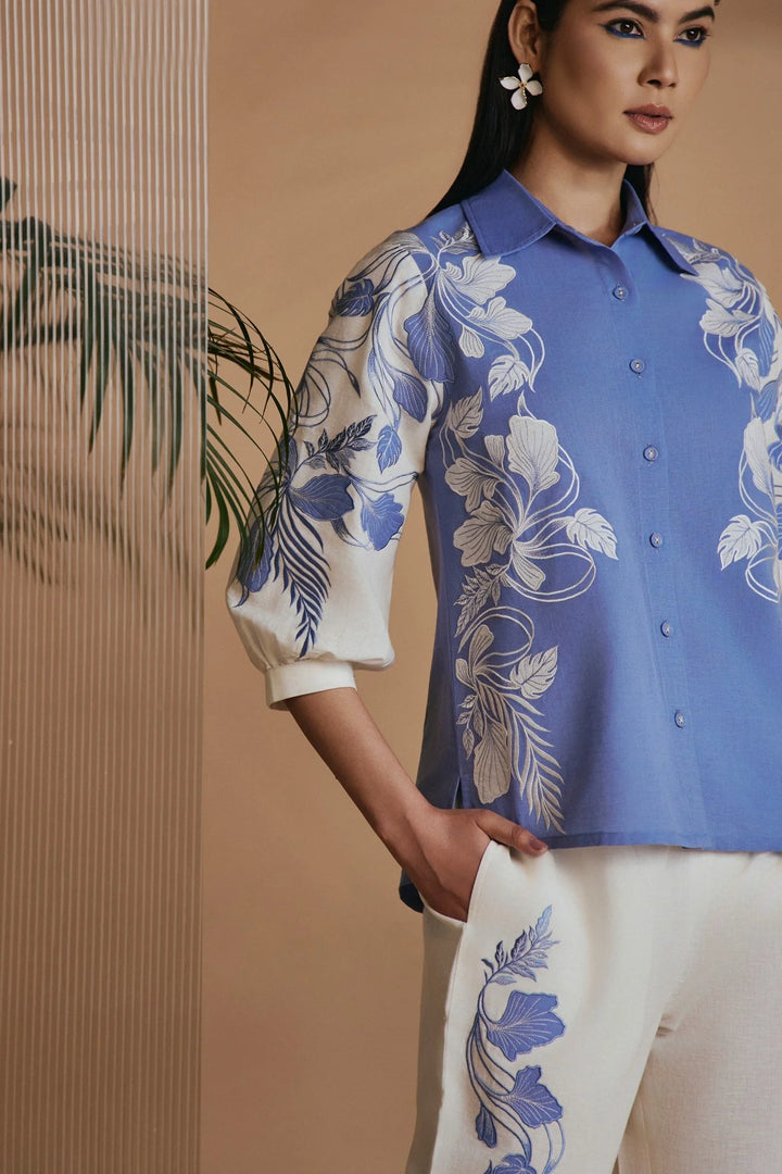 Origani Blue Ivory Petal Safari Shirt