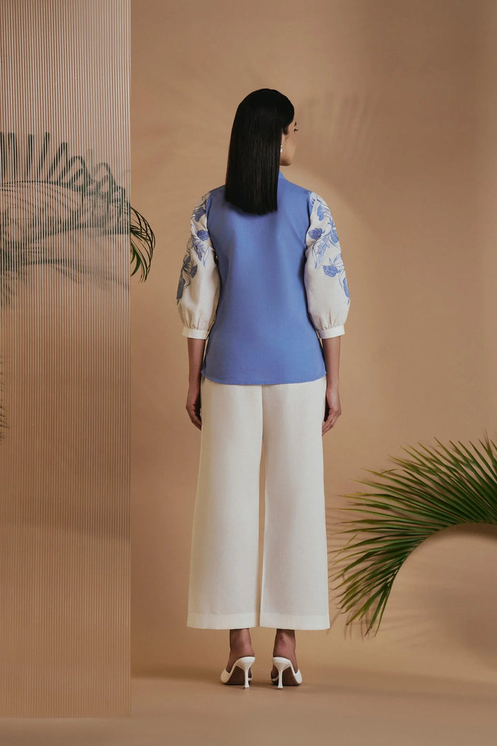 Origani Blue Ivory Petal Safari Shirt
