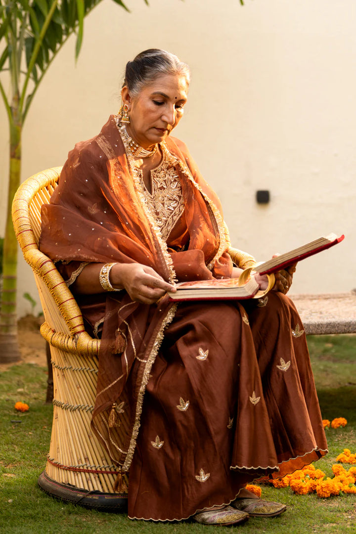 Brown moti daman sharara set