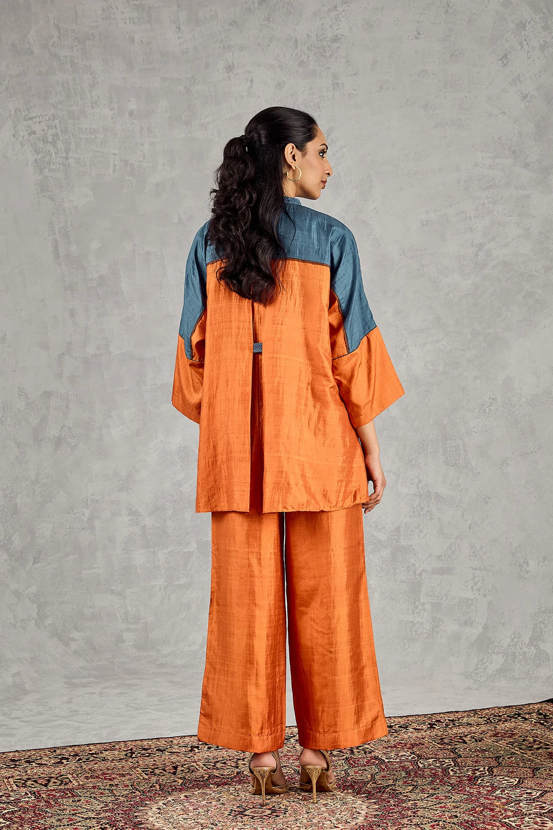 Burnt Orange and Blue Colourblock Namah Tunic Set