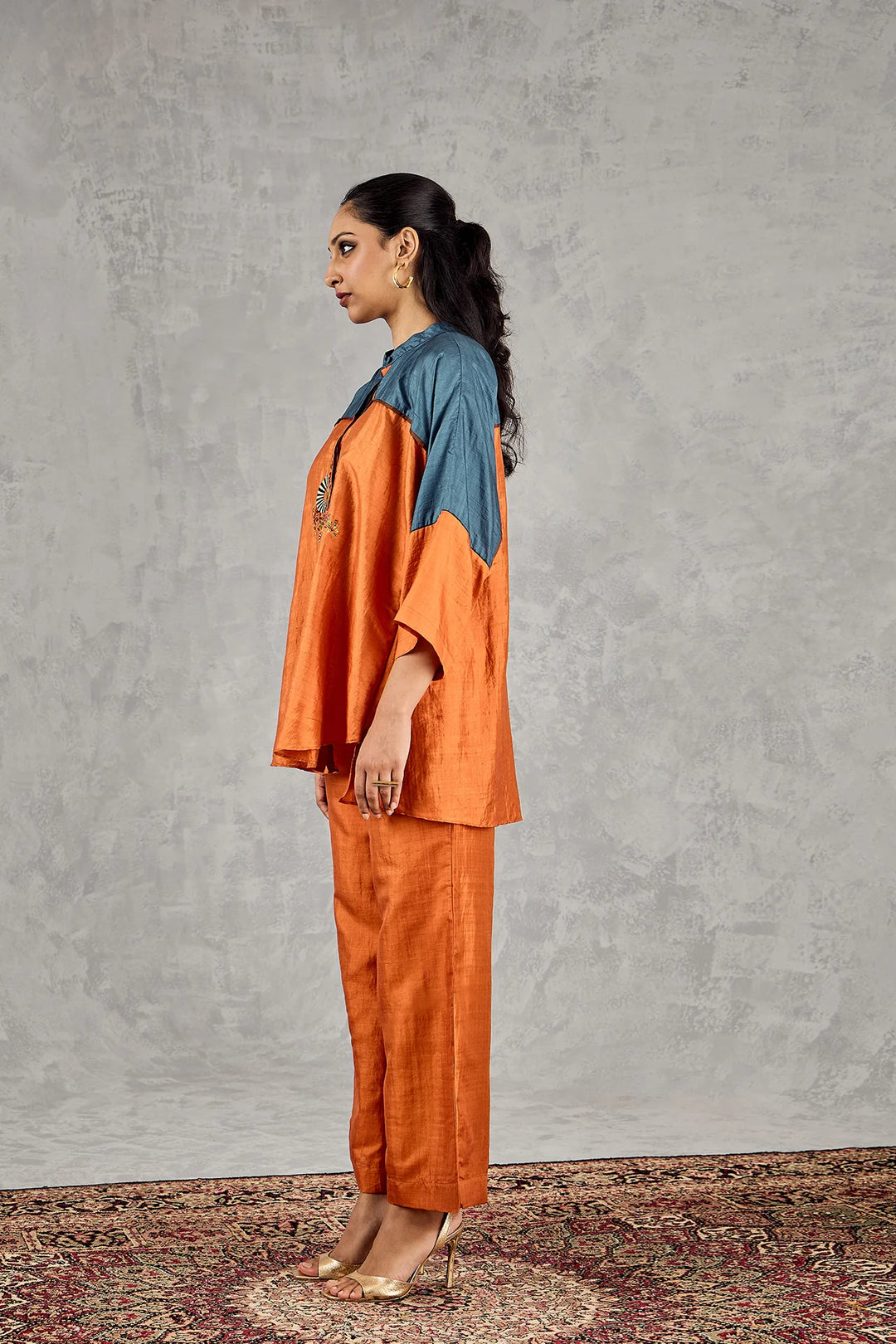 Burnt Orange and Blue Colourblock Namah Tunic Set