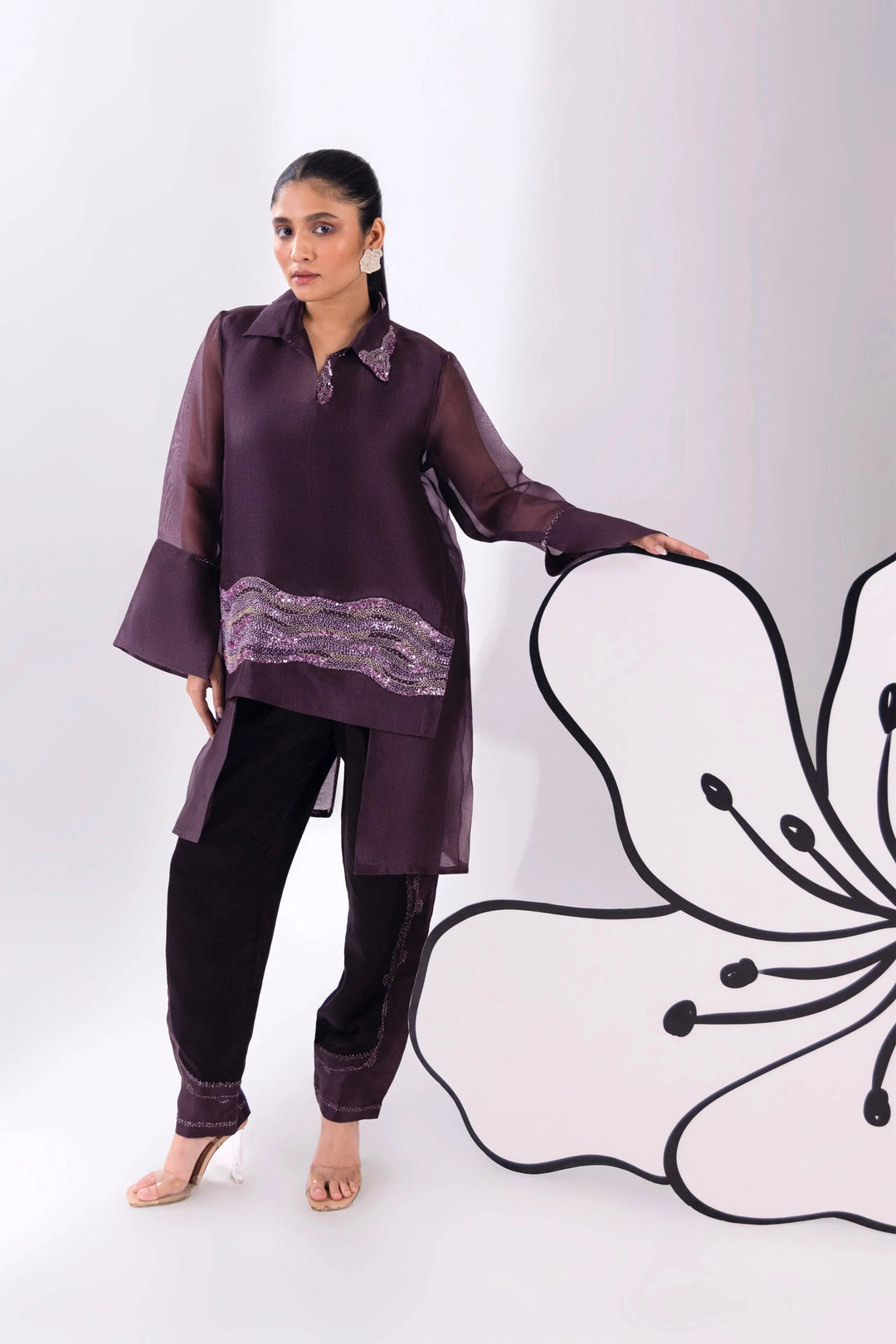 Brown Overlap Long Short Shirt