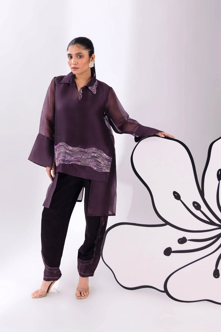 Brown Overlap Long Short Shirt