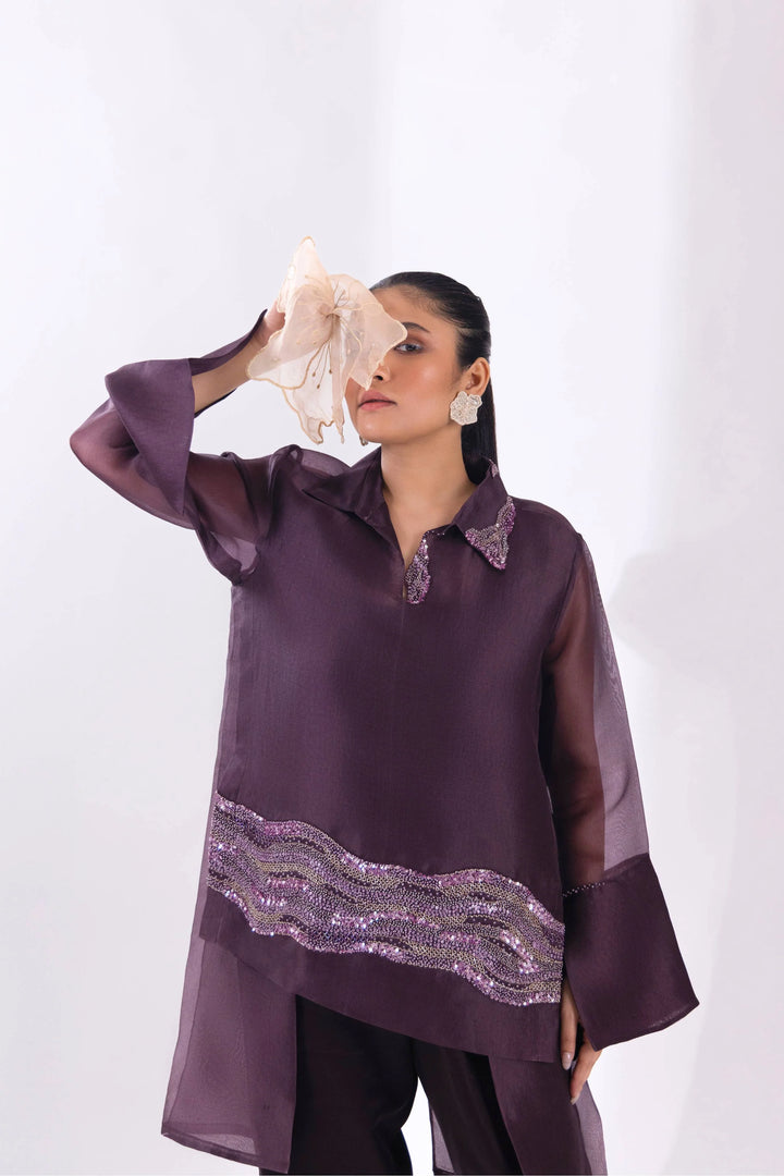 Brown Overlap Long Short Shirt