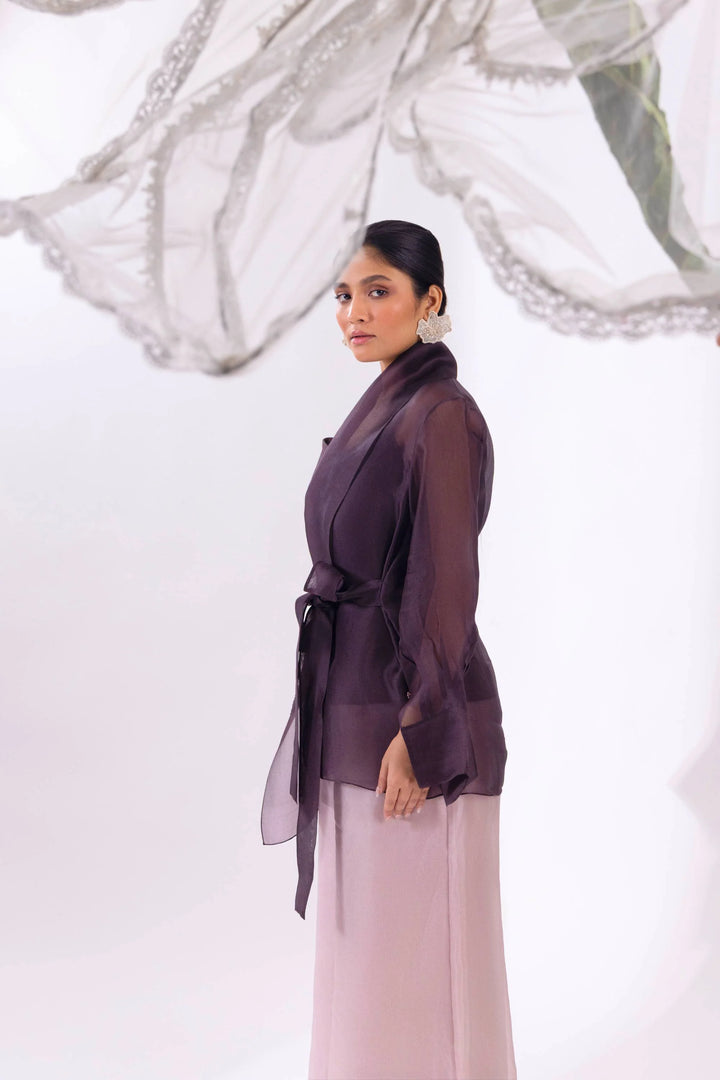 Brown Overlay Jacket With Pant