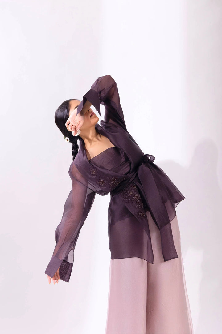 Brown Overlay Jacket With Pant