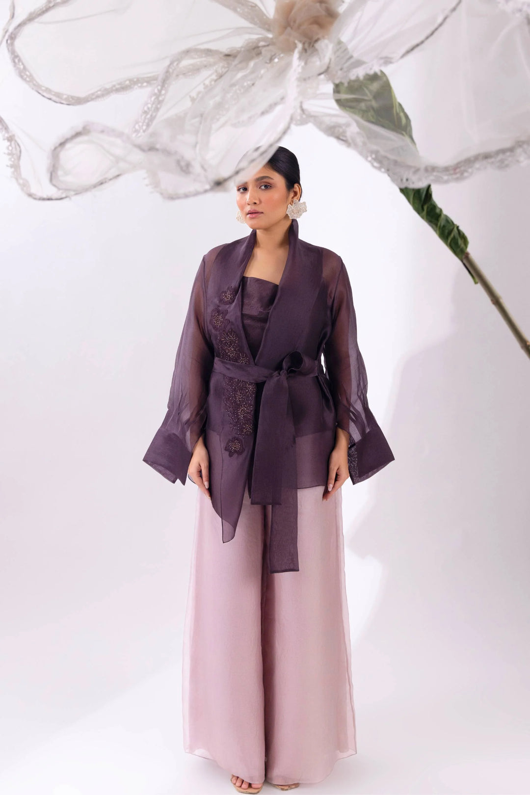 Brown Overlay Jacket With Pant
