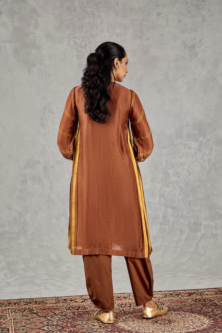Brown Tree Embroidery Kurta Set