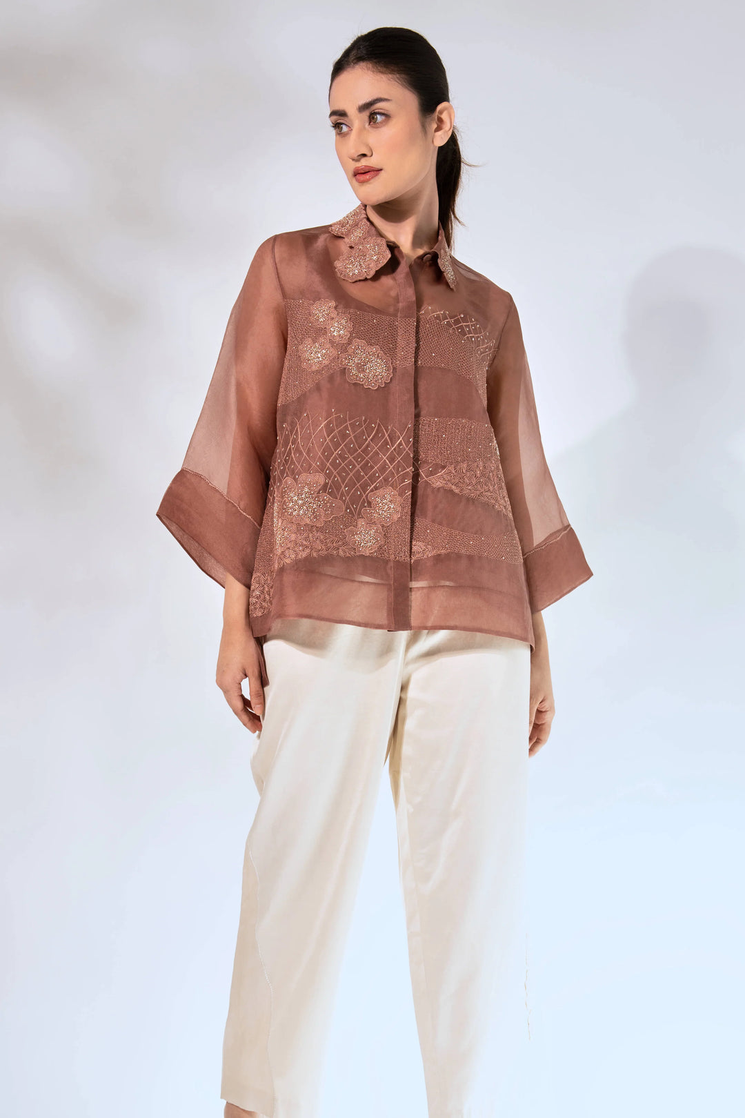 Brown WaveBorne Organza Shirt