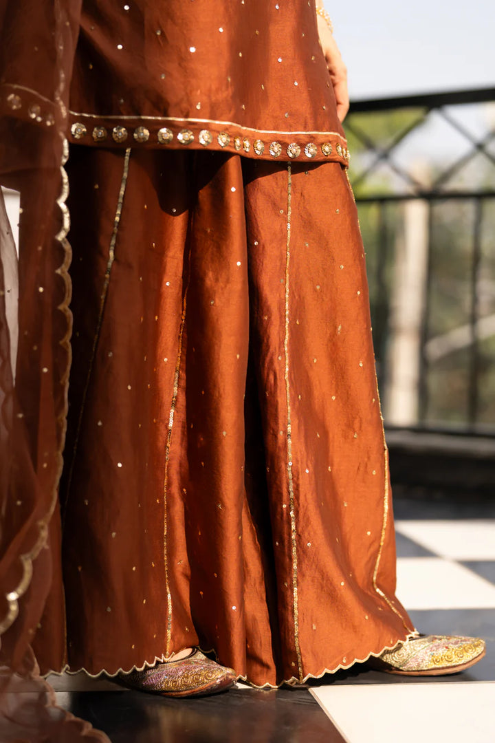 Brown Sequinns Sharara set