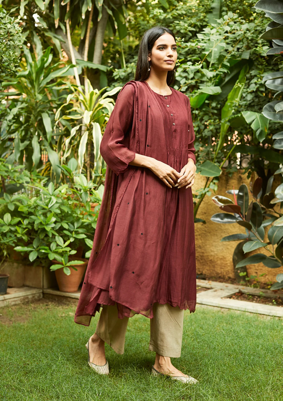 Burgundy Pintuck Kurta Set