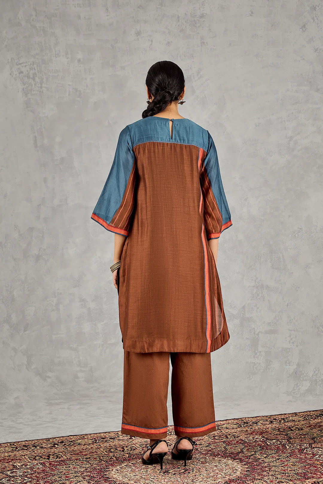 Brown/blue Colourblock Tunic Set