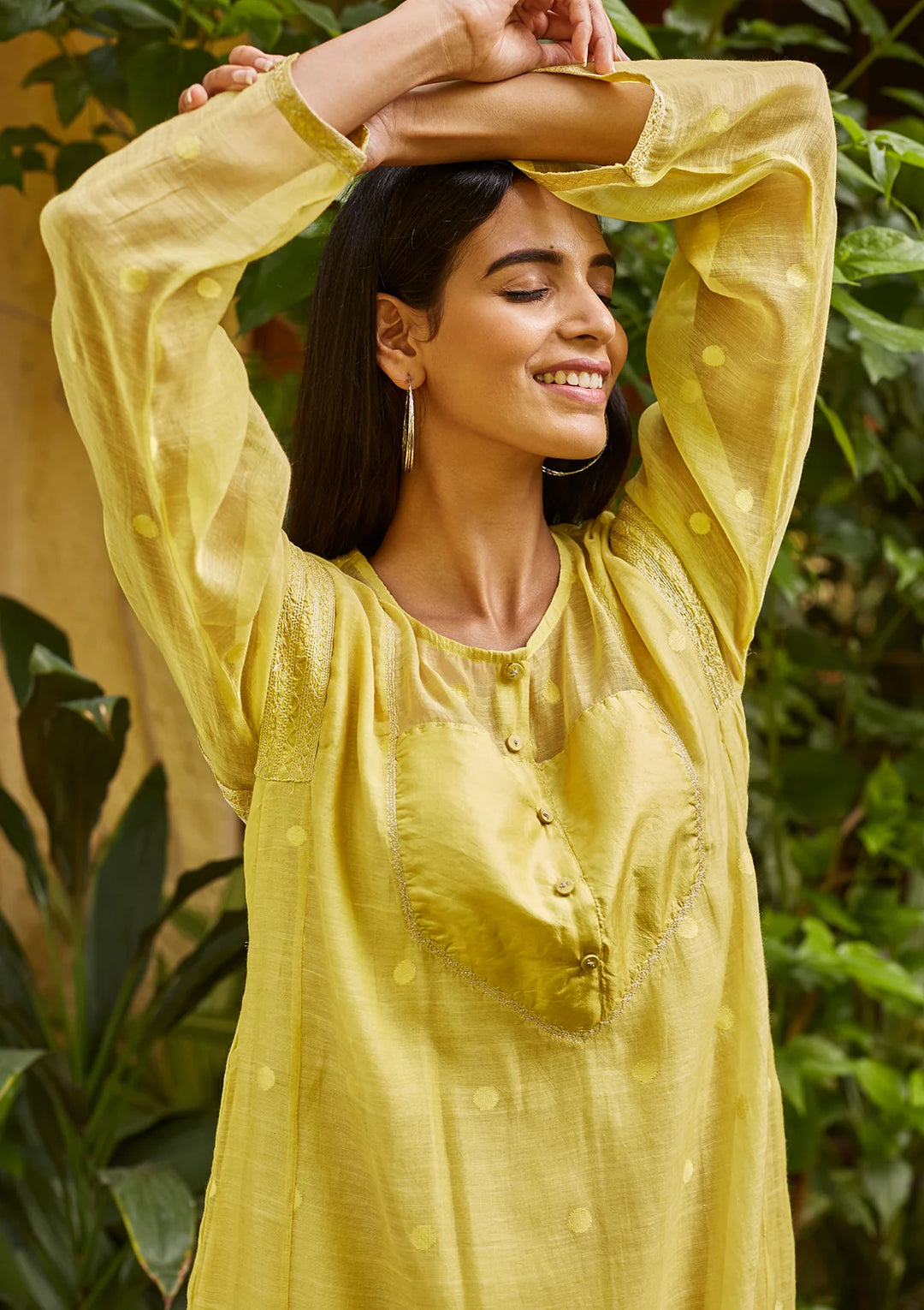 Canary Yellow Woven Dots Kurta Set