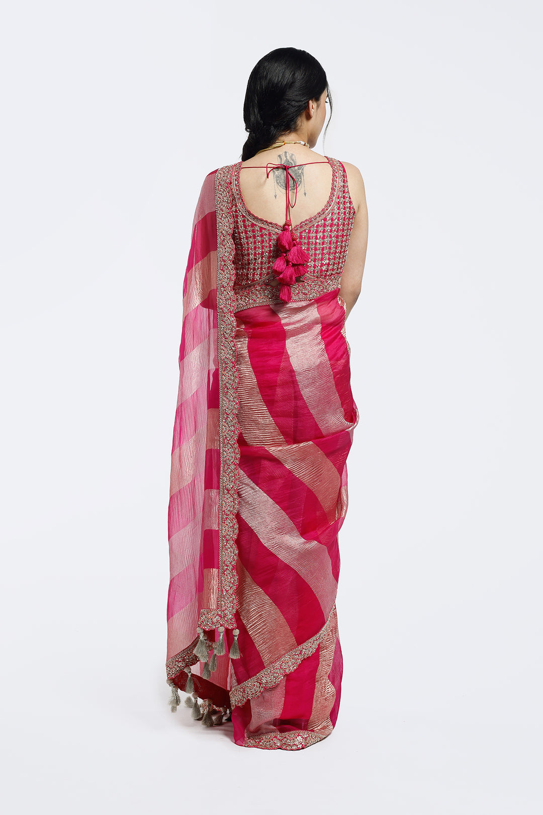 Champagne Panelled Tissue Saree