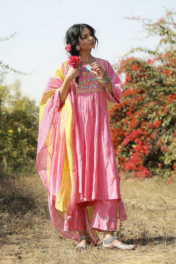 Coral Pink Applique Kurta Set