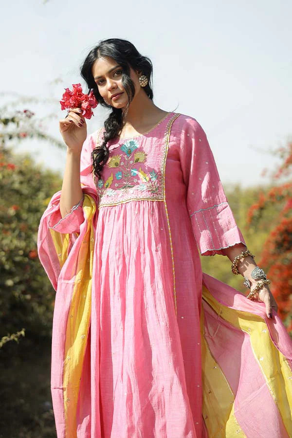 Coral Pink Applique Kurta Set